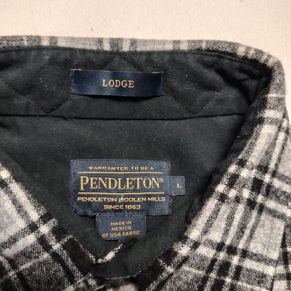 Pendleton Shirt Mens Large Grey Black Wool Plaid Button Up Drummond Tartan Lodge - Picture 3 of 7